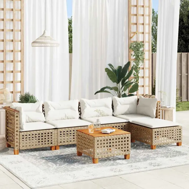 vidaXL 6-delige Loungeset met kussens poly rattan beige, foto 2