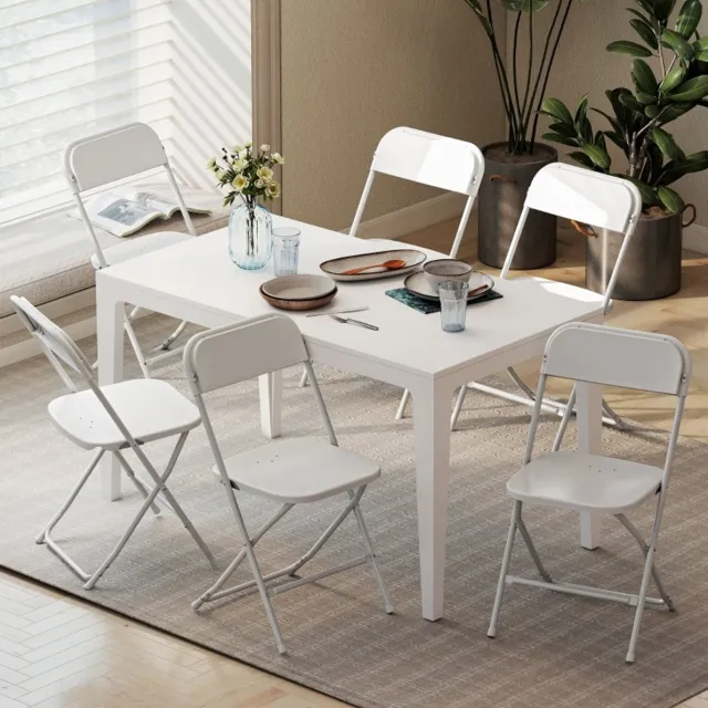 OKWISH Inklapstoel Set Van 6 – Plaatsbesparende Klapstoelen Met Afvoergaten En Stalen Frame – Voor Eetkamer En Wachtkamer – Kunststof – Wit White