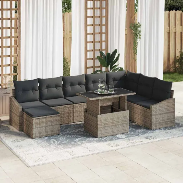 vidaXL Tuin Sofa Set 9 st Grijs [Synthetisch]: Poly Rattan