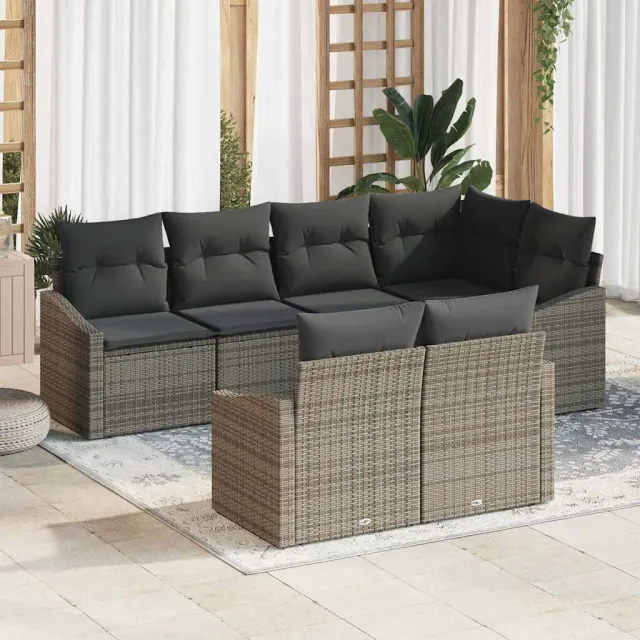 vidaXL Tuinbankenset 7 st Grijs poly rattan, foto 2