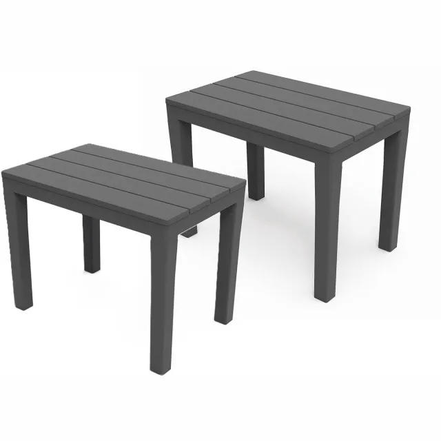 Pro Garden Tuin bijzettafeltje - 2x - antraciet - kunststof - 60 x 39 x 45 cm - koffietafel - tuinset tafeltje