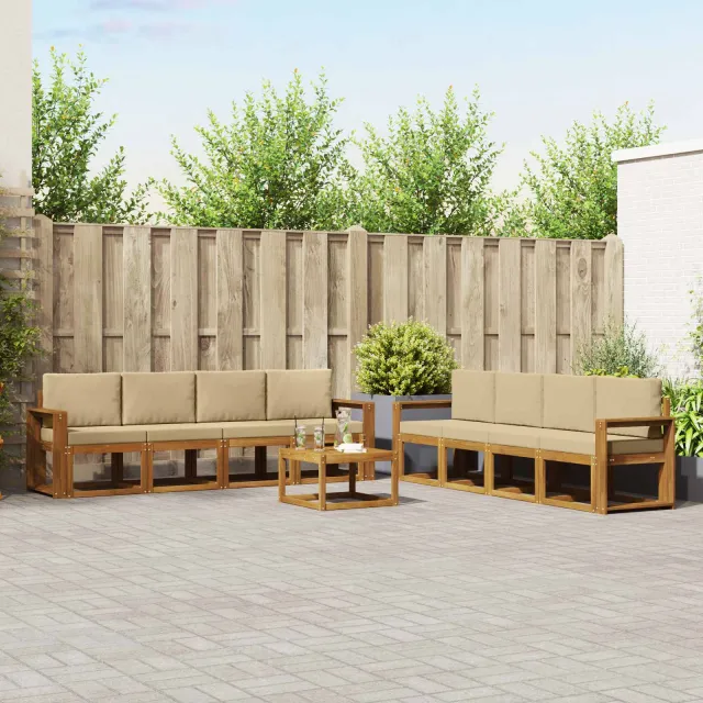 vidaXL Buiten bankenset 9 st 8-zits Natuurlijk en Beige
