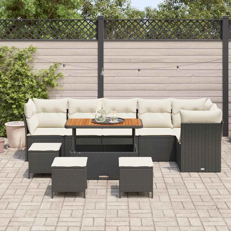 vidaXL Tuinbankenset 10 st Zwart poly rattan, foto 3