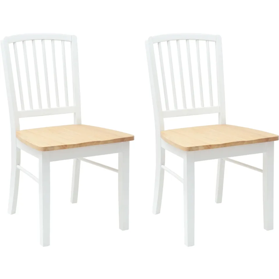 vidaXL Eettafelstoelen 2 st Massief Rubberhout Wit 50 x 52,5 x 91 cm