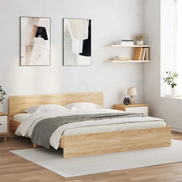 vidaXL Bedframe met hoofdeinde en LED sonoma eikenkleurig 180x200 cm
