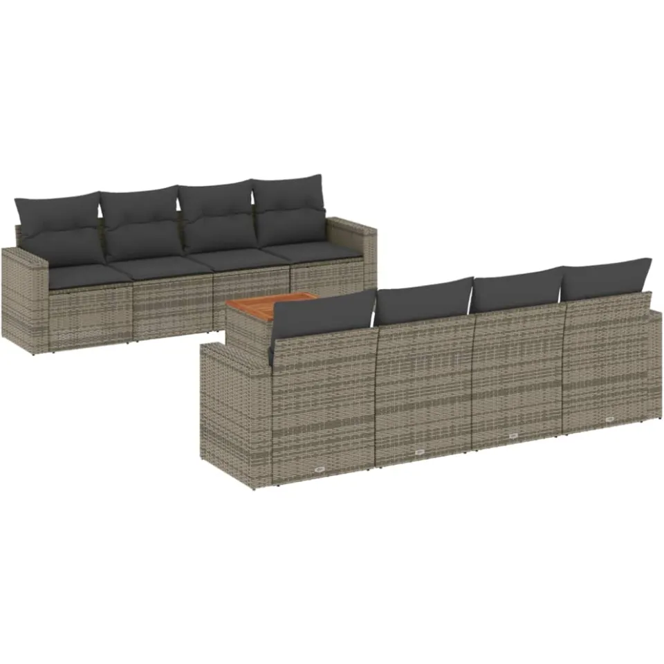 vidaXL 9-delige Loungeset met kussens poly rattan grijs, foto 3
