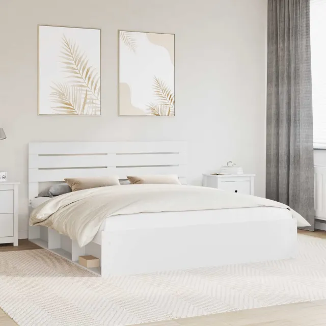 vidaXL Bedframe met hoofdeinde Wit 180 x 200 cm Massief grenenhout