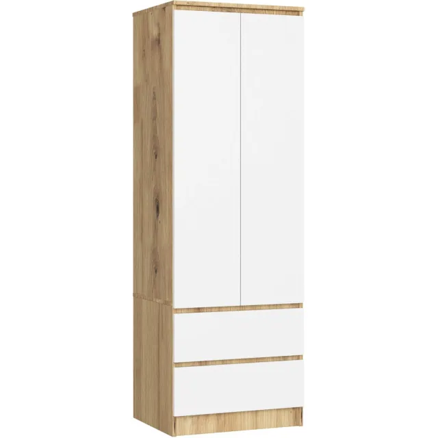 Akord Kledingkast STAR S60 met 2 Deuren en 2 Lades / AKORD Furniture Factory / Artisan Eik - Wit / 60 x 180 x 51 cm