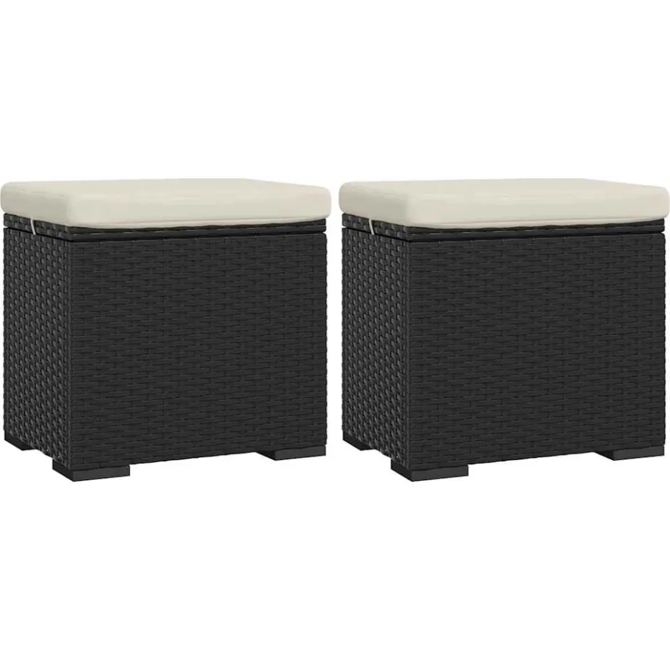 vidaXL Hockers met kussens 2 st 40x30x40 cm poly rattan zwart