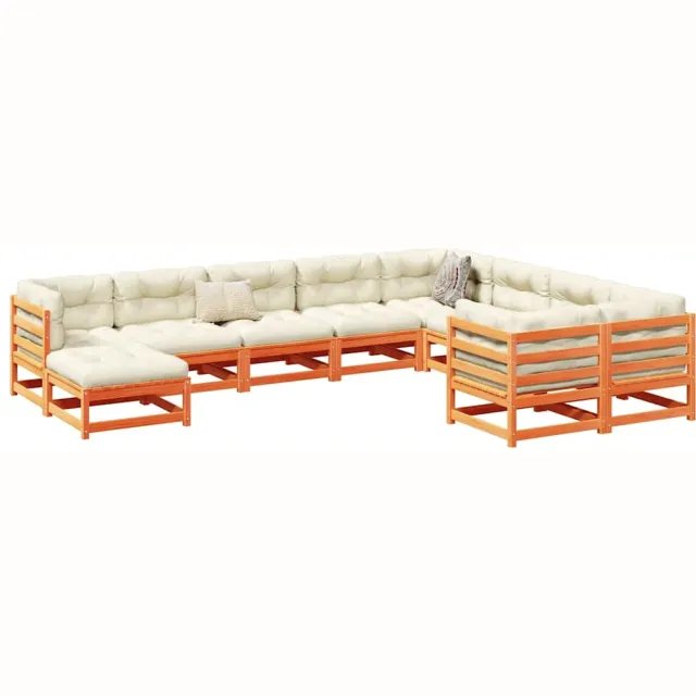 vidaXL 10-delige Loungeset met kussens massief grenenhout wasbruin