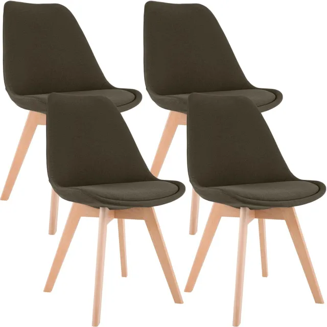 CLP Set van 4 Eetkamerstoelen Linares - met rugleuning - beukenhouten frame - Stof/bruin