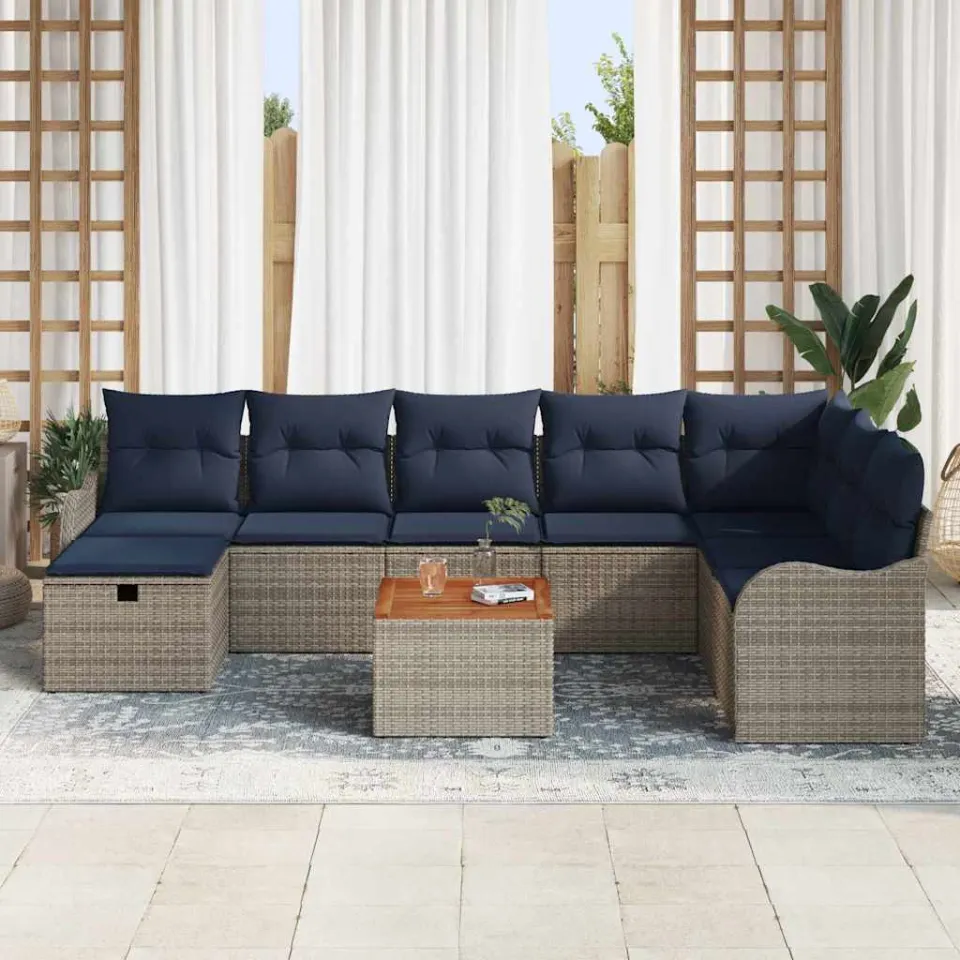 vidaXL Tuinbankenset 9 st Grijs poly rattan, foto 3