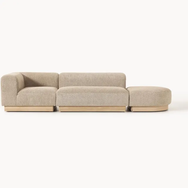 Westwing Collection Modulaire chaise longue Natalie van teddy-bouclé met poef (links/rechts) beige