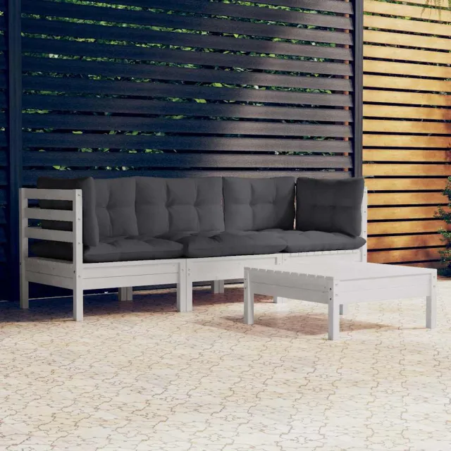 vidaXL 4-delige Loungeset met antracietkleurige kussens grenenhout Wit