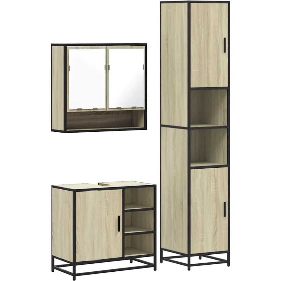 vidaXL 3-delige Badkamermeubelset bewerkt hout sonoma eikenkleurig, foto 3