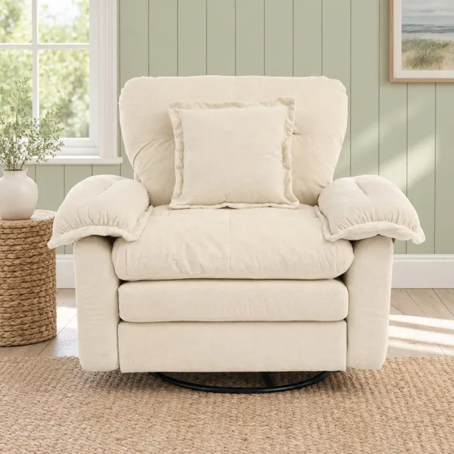 WUVRIE Draaibare fauteuil 116x84x96 cm - Chenille bekleding en ondersteuningskussen - Beige