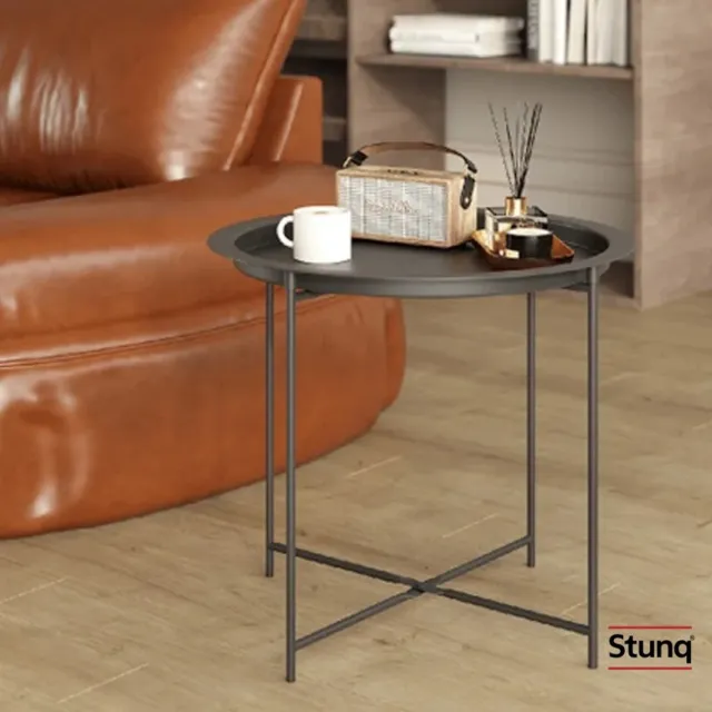 Stunq Opvouwbare ronde bijzettafel zwart, multifunctionele kleine salontafel