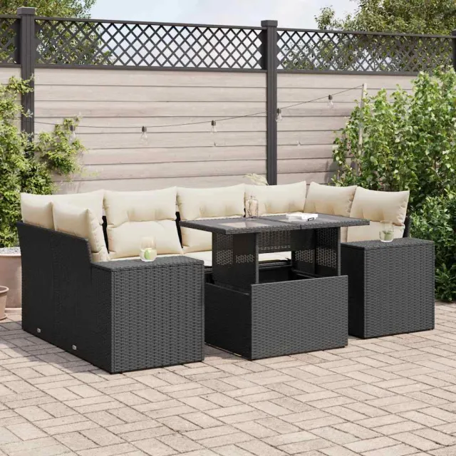 vidaXL 7-delige Loungeset met kussens poly rattan zwart, foto 2