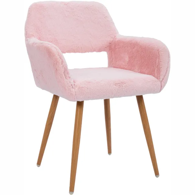 MEUBLE COSY Eetkamerstoel - Met Teddy Stof Armleuningen En Open Rug - Roze