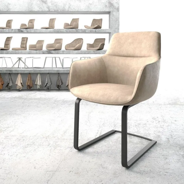 DELIFE Sledestoel Pejo-Flex sledemodel vlak zwart microvelours beige vintage pocketveer kern