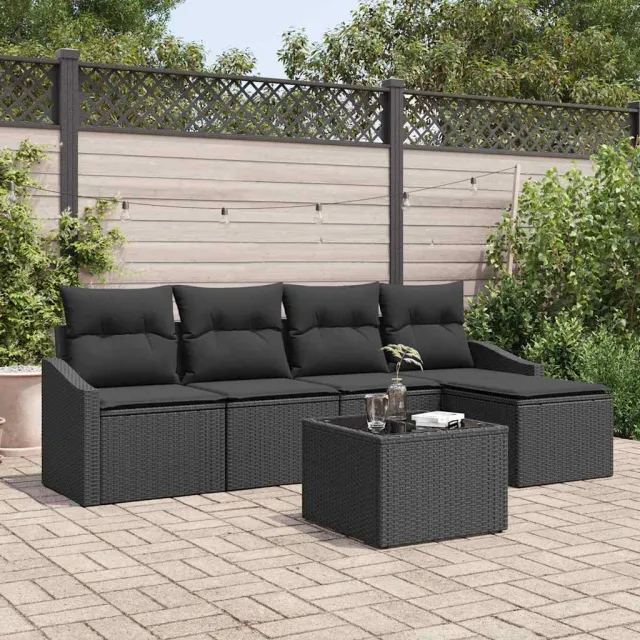 vidaXL Bankstel 6 st Zwart poly rattan, foto 2
