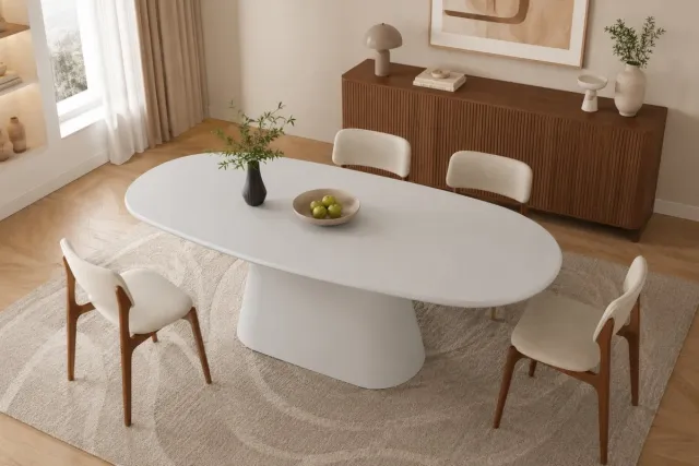 Rousseau Ovale Eettafel Tavira - 220x100x76cm - Ecru Cement