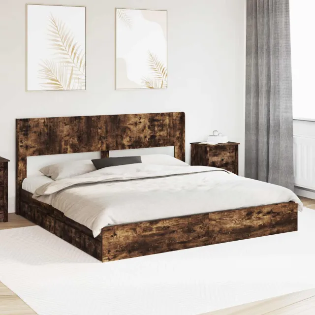 vidaXL Bedframe met opbergruimte en hoofdbord Gerookt eiken Bruin