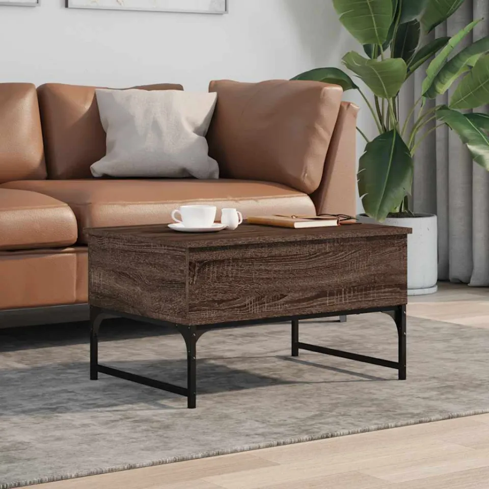 vidaXL Salontafel 70x50x40 cm bewerkt hout en metaal bruin eikenkleur, foto 3
