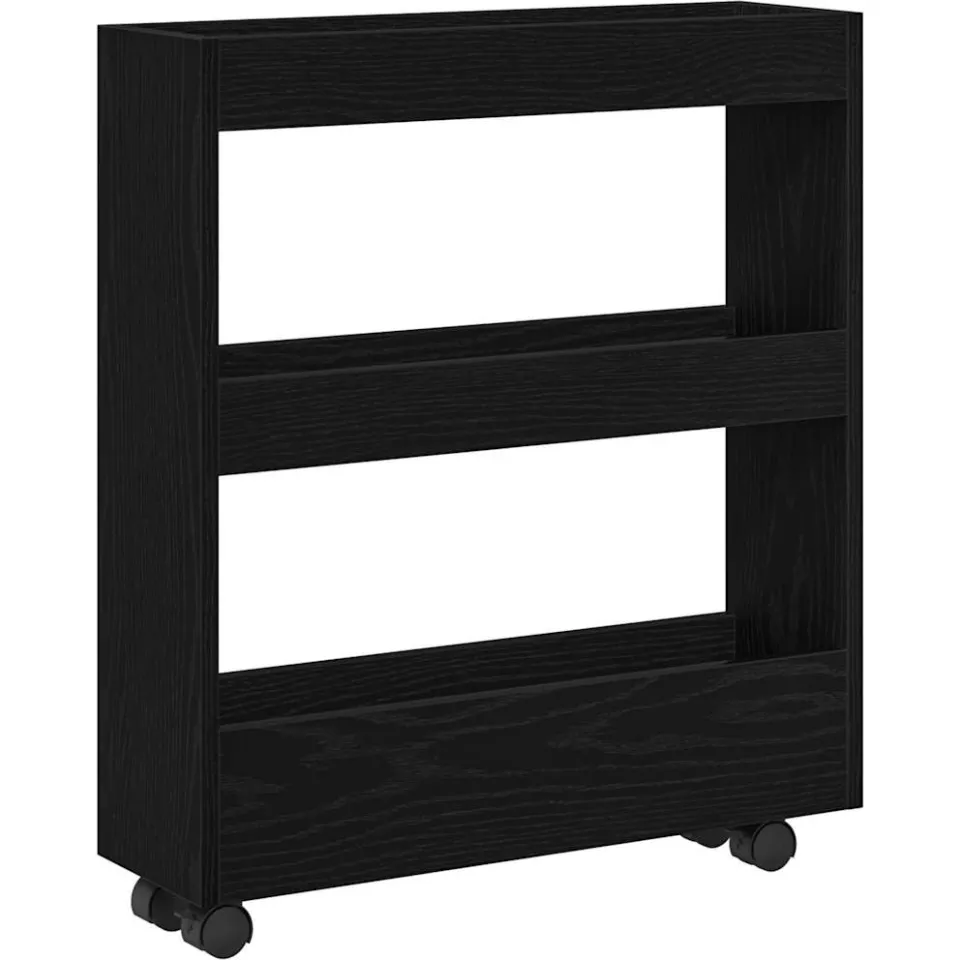 vidaXL Smalle Opbergtrolley Zwart Eiken 60 x 18 x 70 cm Bewerkt hout, foto 3