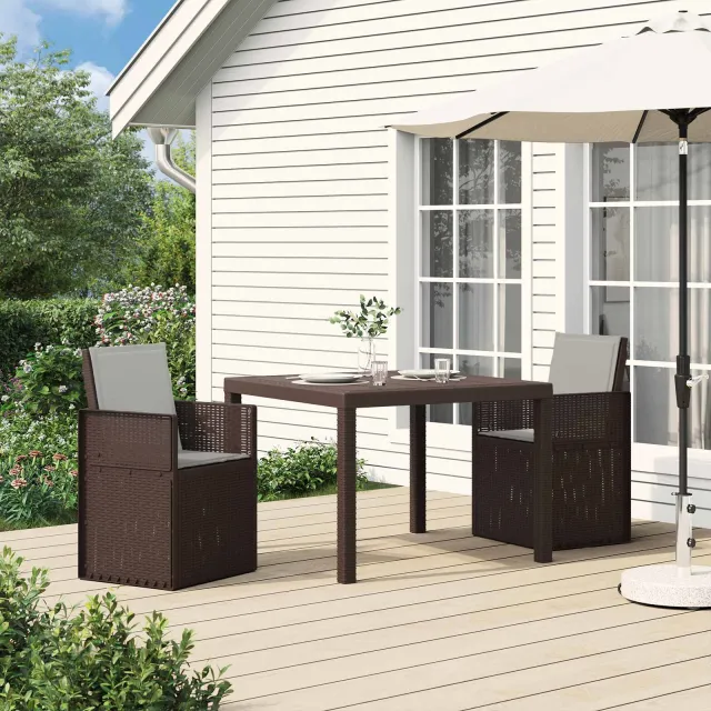 vidaXL Tuin eettafelset met kussen 3-delig Bruin en lichtgrijs PP, foto 2