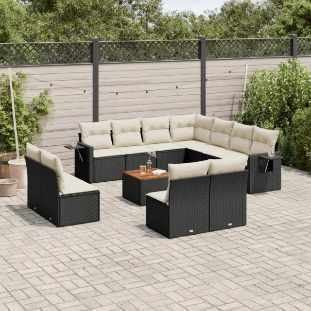 vidaXL 12-delige Loungeset met kussens poly rattan zwart, foto 2