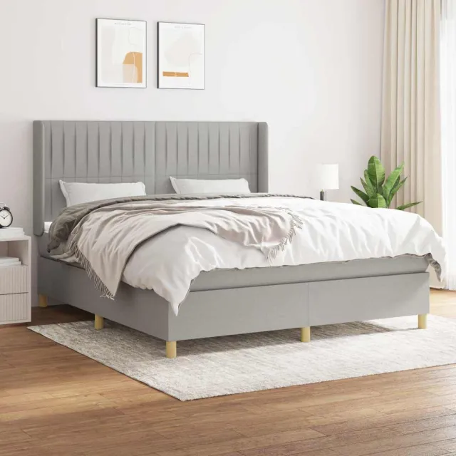 vidaXL Boxspring met matras stof lichtgrijs 160x200 cm grijs