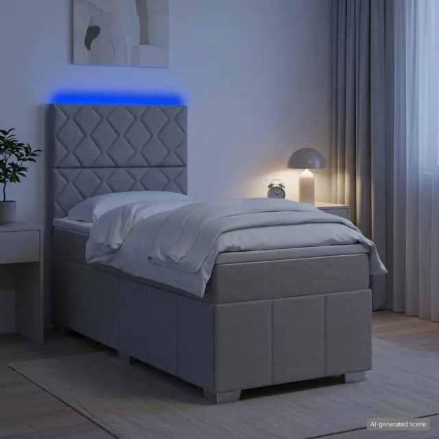 vidaXL LED Boxspring Bed met Matras Lichtgrijs 90 x 200 cm Stof
