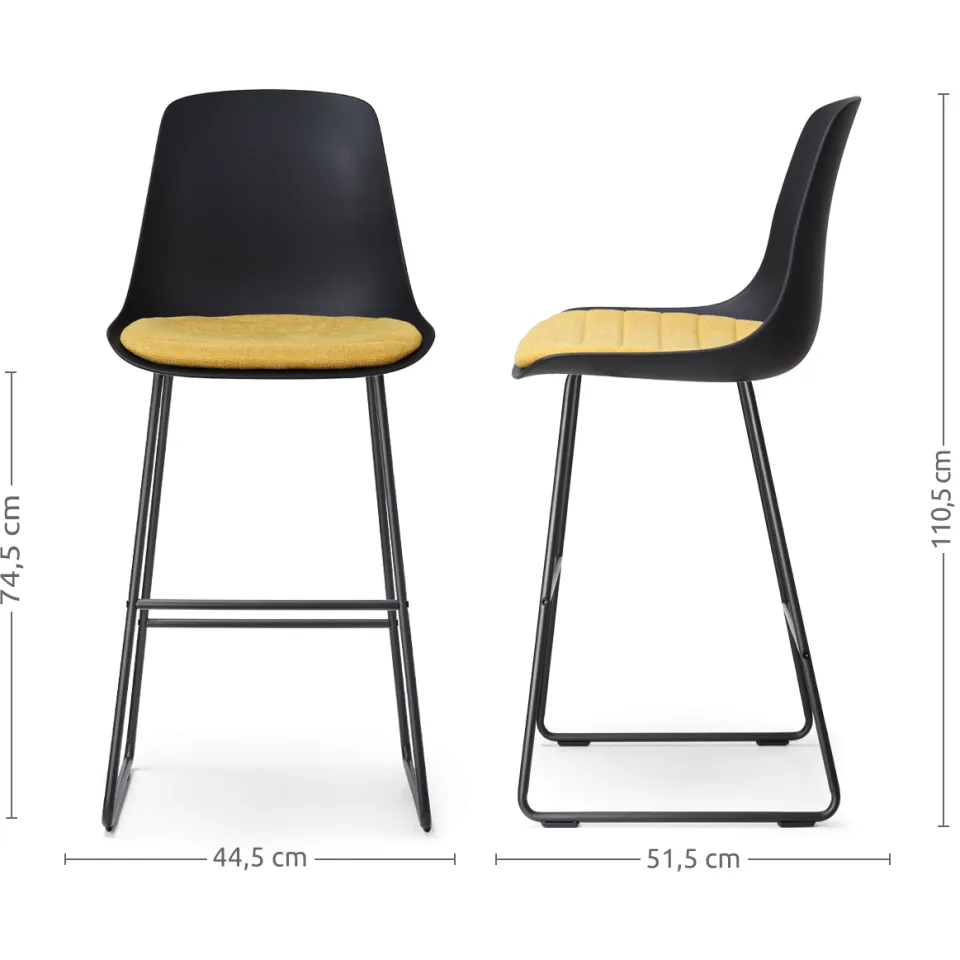 Nolon Nino-Liv barkruk zwart met okergeel zitkussen - zwart onderstel - 75 cm, foto 3