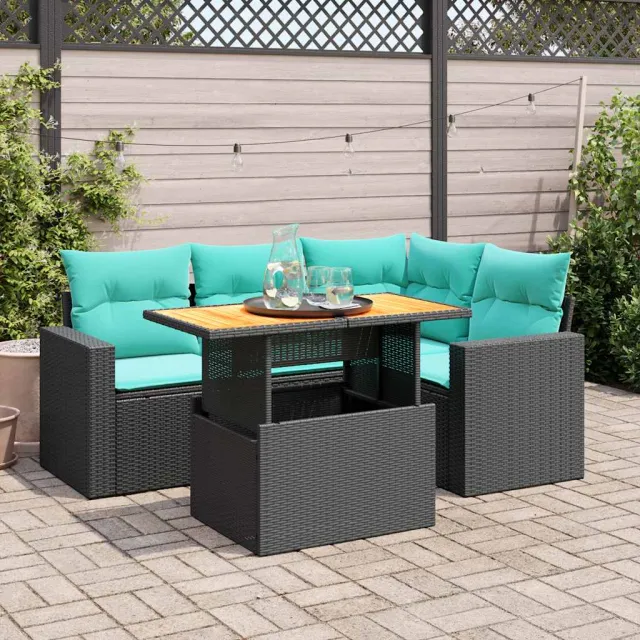 vidaXL 5-delige Loungeset met kussens poly rattan zwart, foto 2