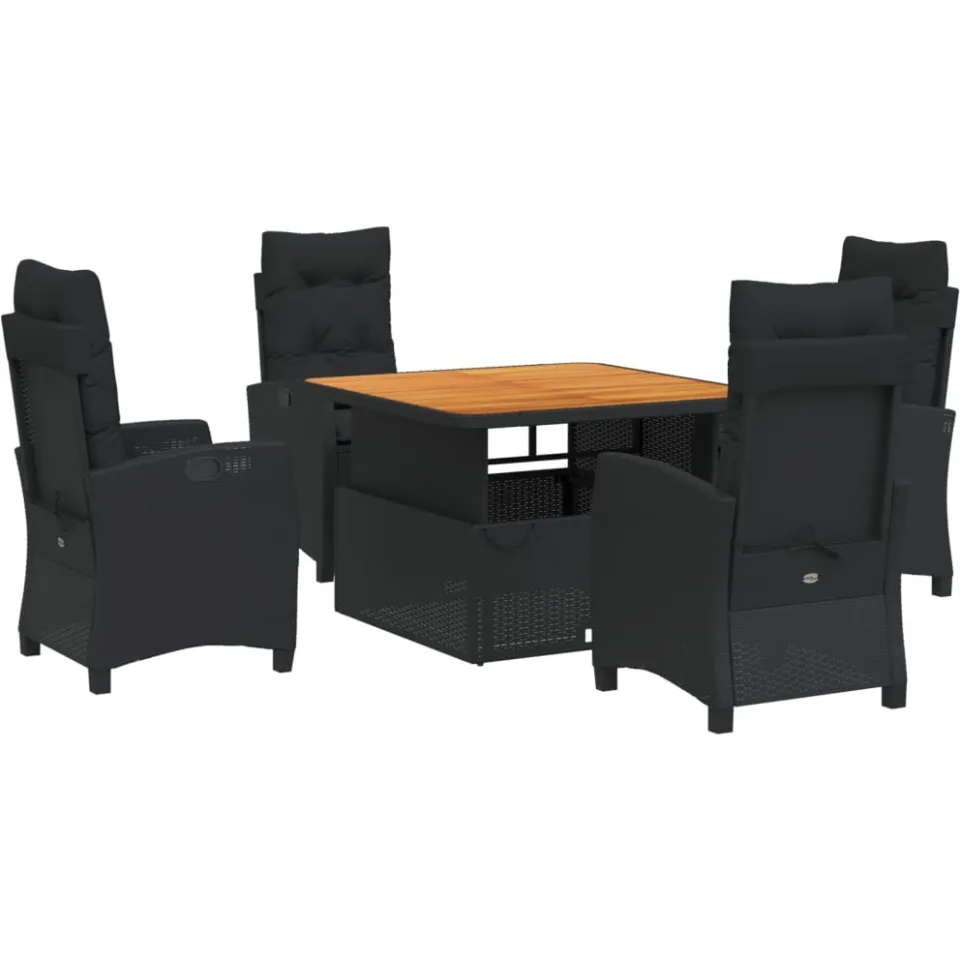 vidaXL 5-delige Tuinset met kussens poly rattan zwart, foto 3