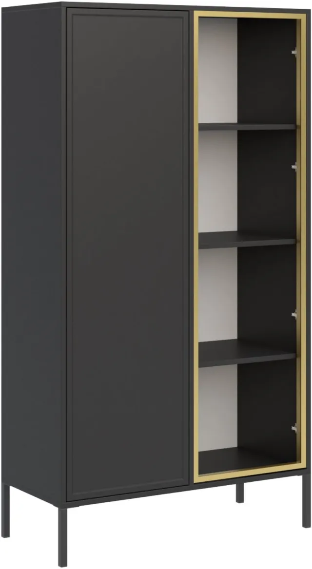 Selsey Velveto – Vitrinekast 2 deuren – met glazen front – zwart – 90 cm Black