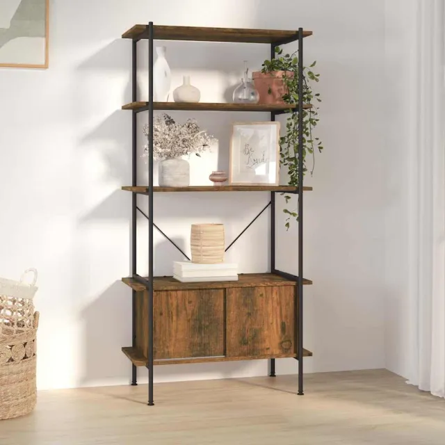 vidaXL Opbergrek 5-laags met kast 80x40x163 cm staal en bewerkt hout Bruin