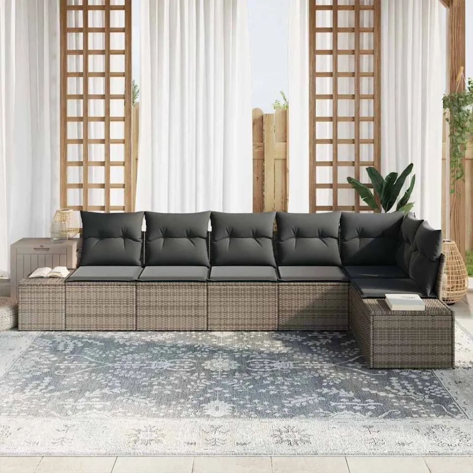 vidaXL Tuinbankenset 6 st Grijs poly rattan, foto 3
