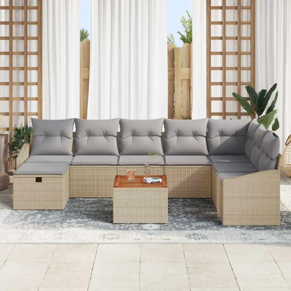 vidaXL Tuinbankenset 9 st Beige poly rattan, foto 2