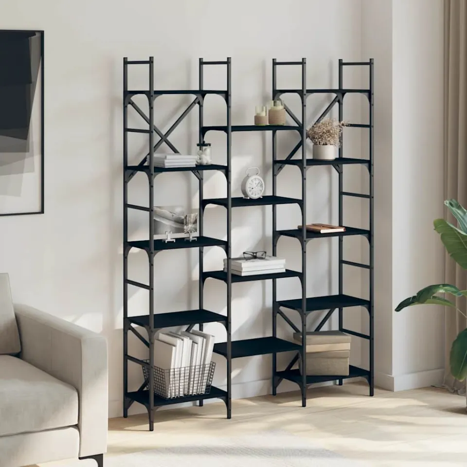 vidaXL Boekenkast 127,5x28,5x172,5 cm bewerkt hout zwart, foto 3