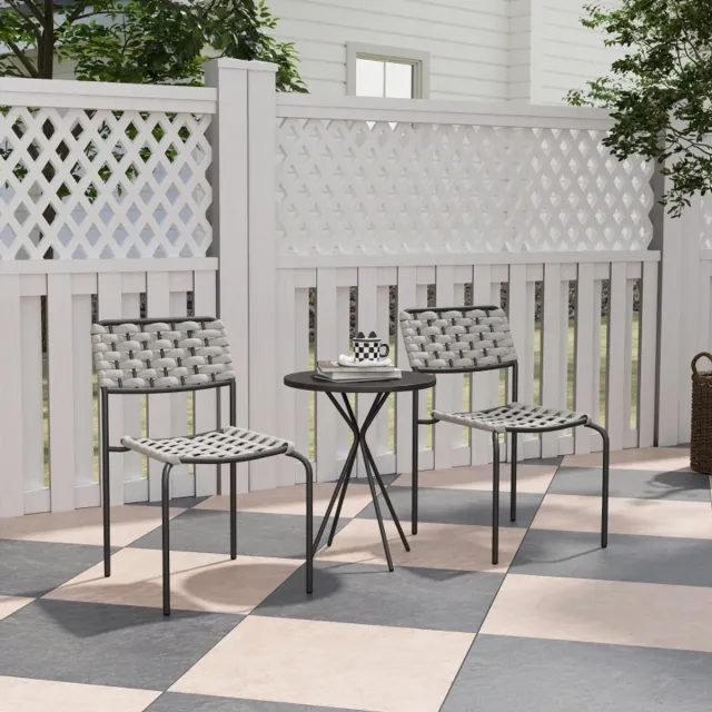 MODENUIT Balkonmeubelset 3-Delig 46 x 60 x 80 cm - Stapelbare Stoelen Met Tafel - Voor Balkon En Tuin - Staal Grijs