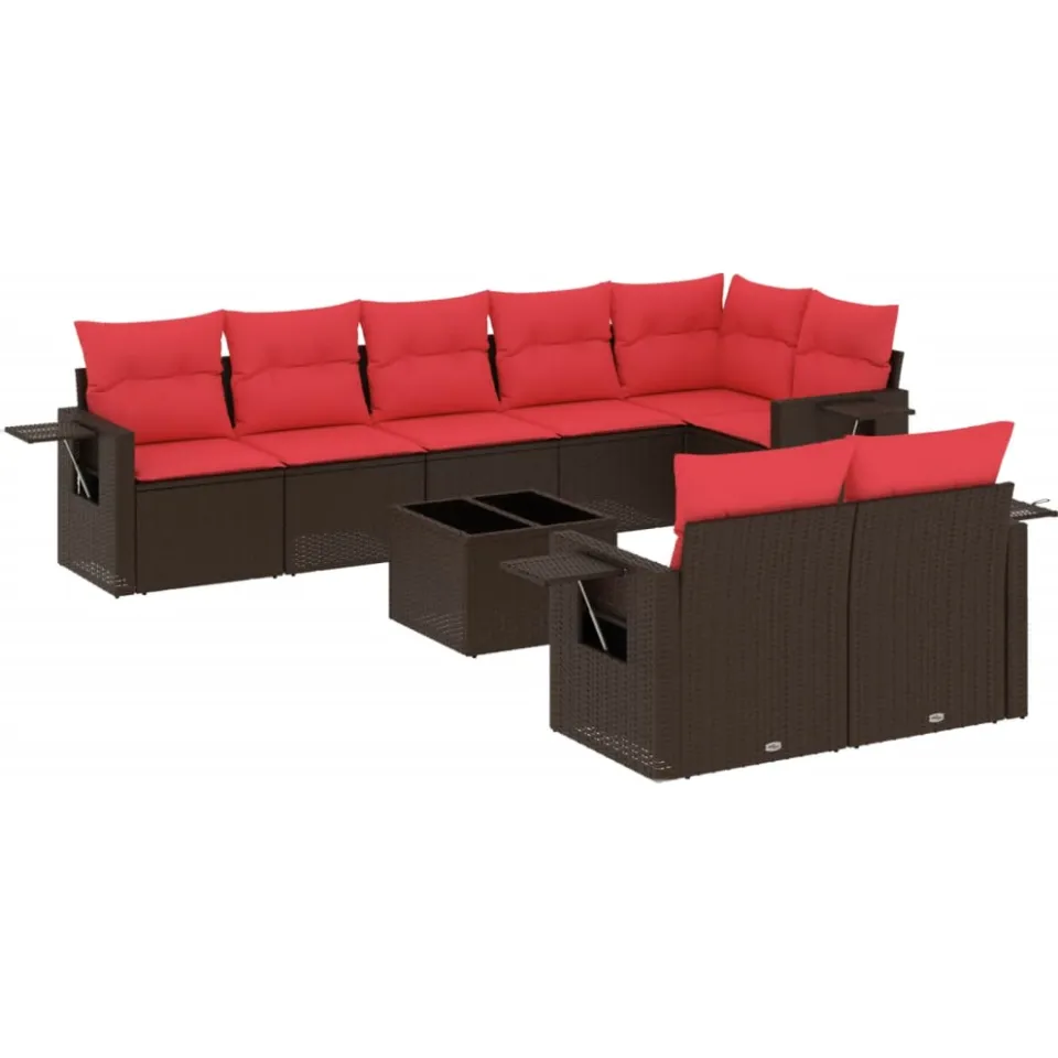 vidaXL 9-delige tuinbankset met kussens, bruin polyrotan, foto 4