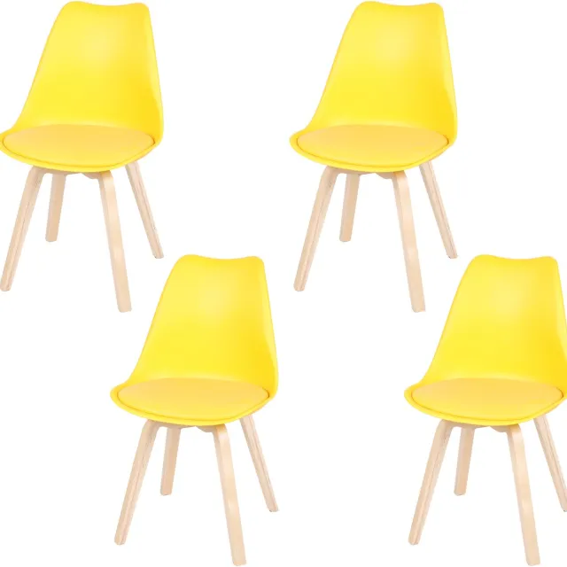 Urban Living "EMY" Set van 4 mosterdgele eetkamerstoelen met zitkussen - 45 x 58 x H82 cm (zithoogte 49 cm) mosterdgeel
