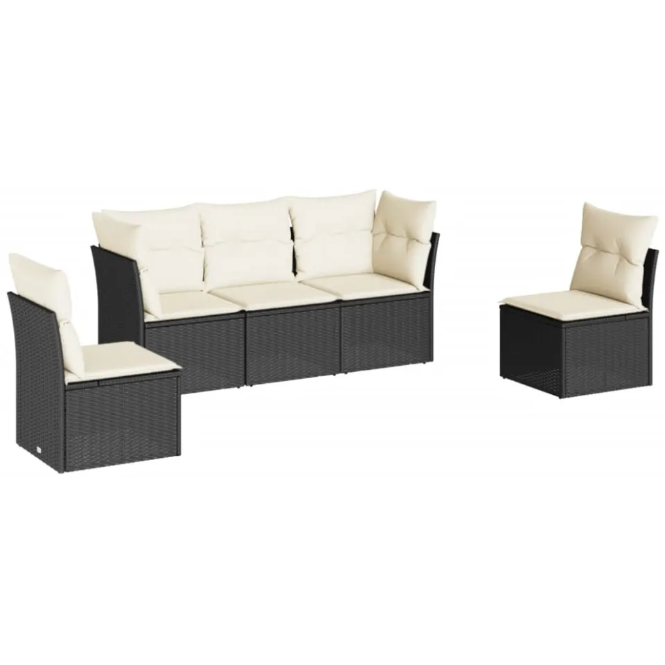 vidaXL 5-delige Loungeset met kussens poly rattan zwart