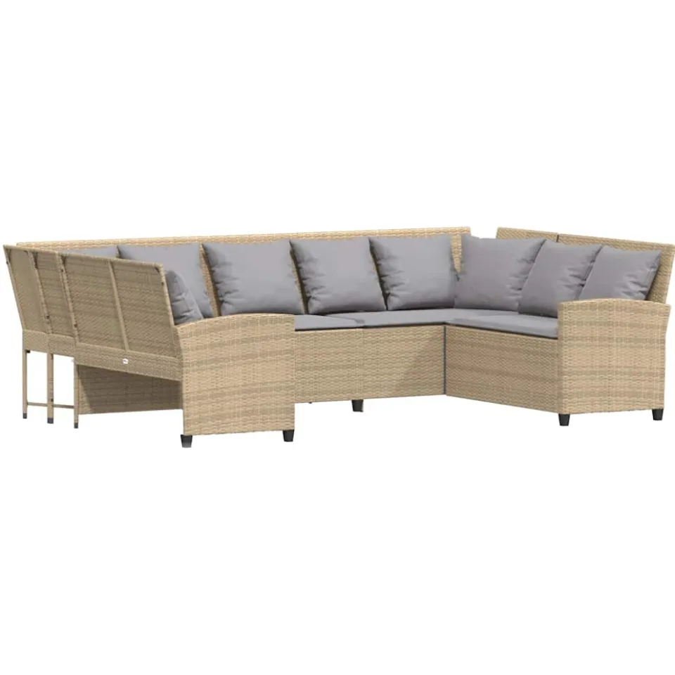 vidaXL Tuinbank met kussens poly rattan beige