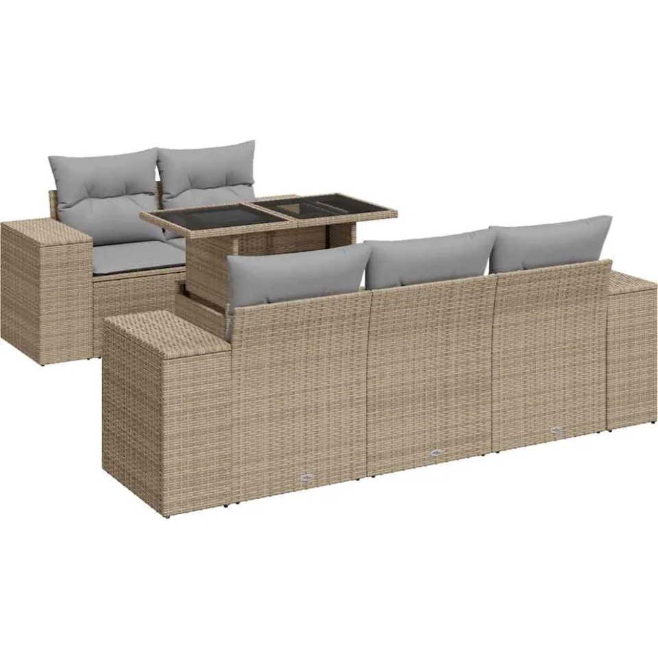 vidaXL 6-delige Loungeset met kussens poly rattan beige, foto 3