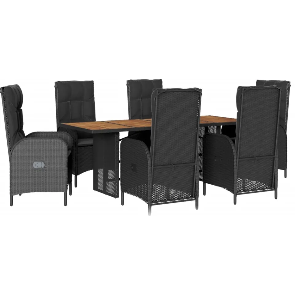 vidaXL 7-delige Tuinset met kussens poly rattan zwart, foto 3