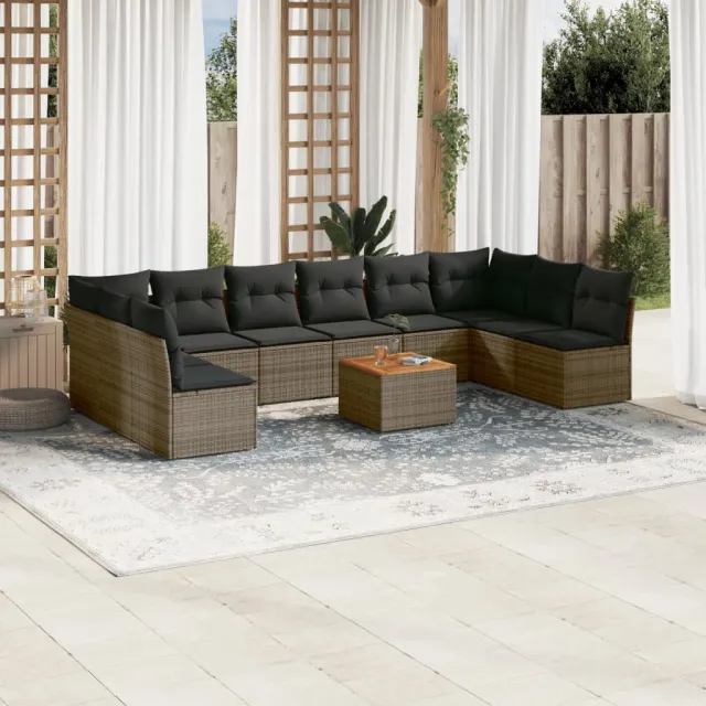 vidaXL 11-delige Loungeset met kussens poly rattan grijs, foto 2