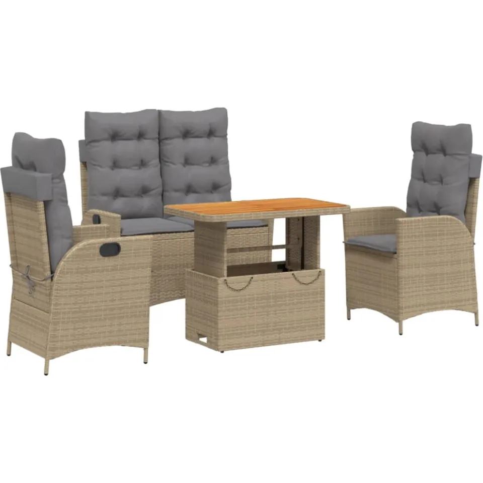 vidaXL 4-delige Tuinset met kussens poly rattan beige